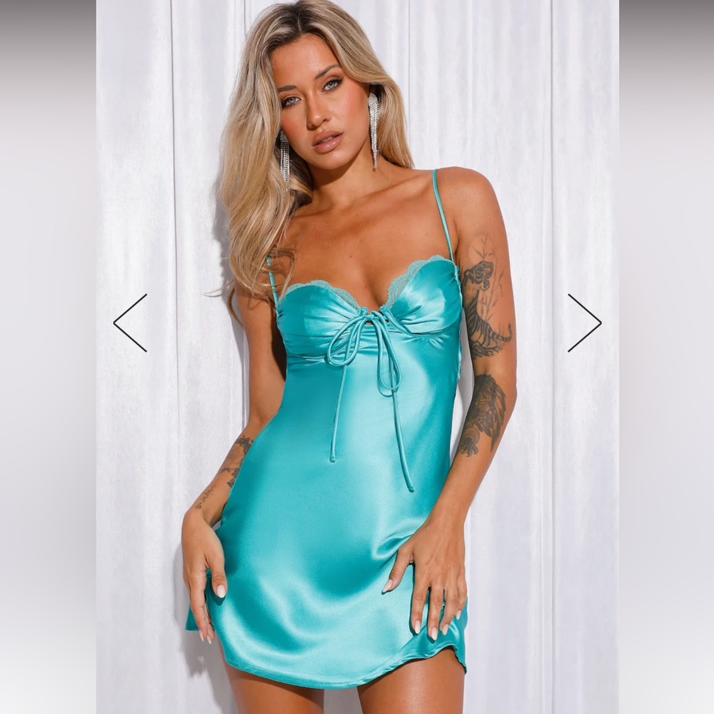 Hello Molly- Radiant Harmony satin mini dress turquoise